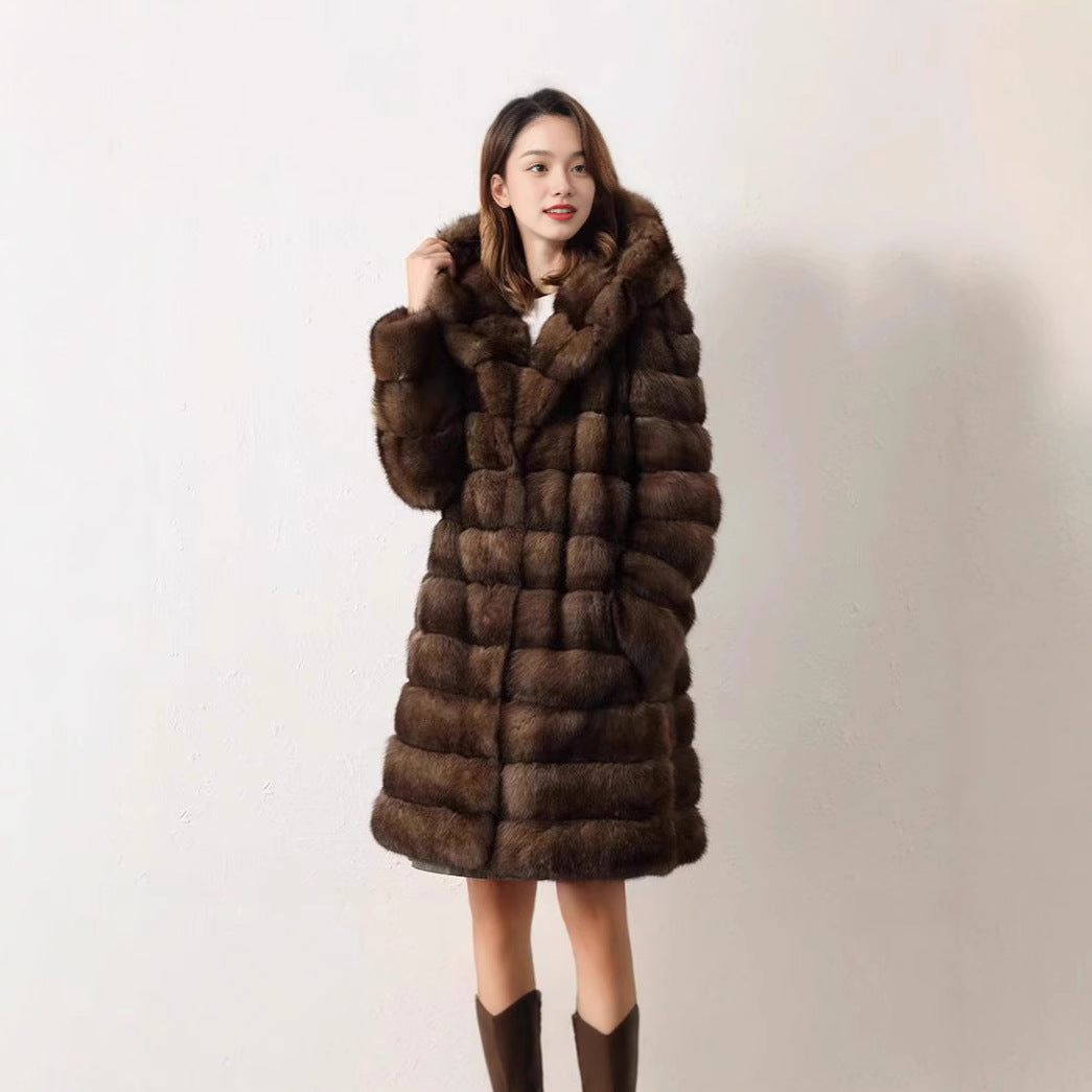 Ladies Luxurious Faux Fur Coat with Trendy Patchwork Design Lune London