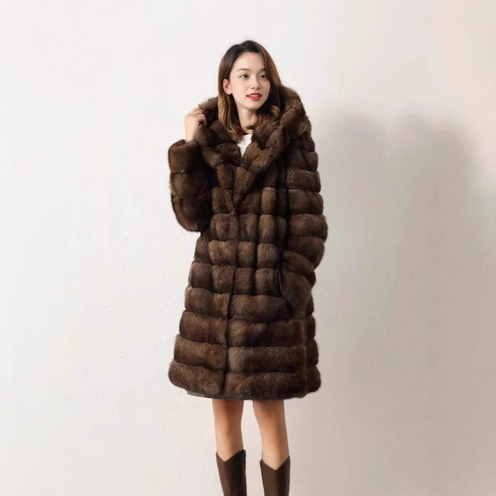 Ladies Luxurious Faux Fur Coat with Trendy Patchwork Design Lune London