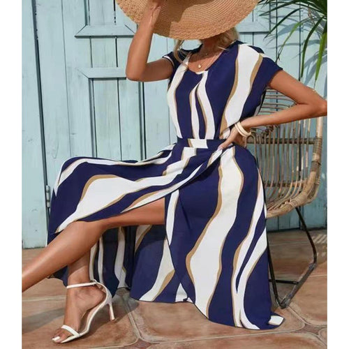 Women Elegant Maxi Dress with Side Slit and Chic Fluid Silhouette
