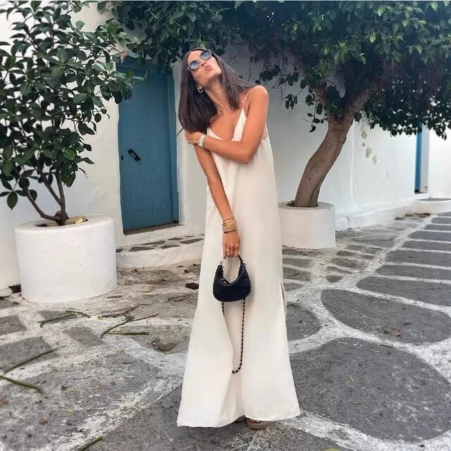 Maxi dress for women with side slit and modern straps Lune London