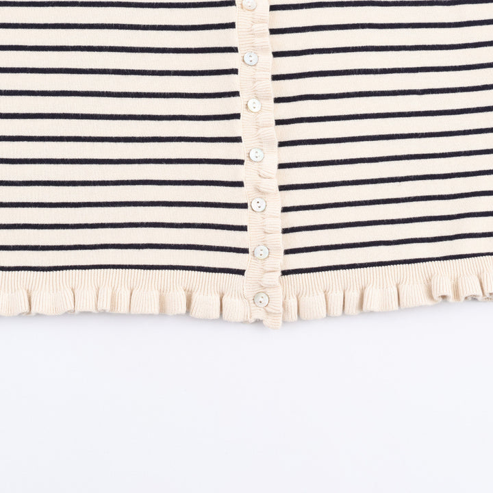 Striped knit jacket for women with ruffle details and button closure Lune London