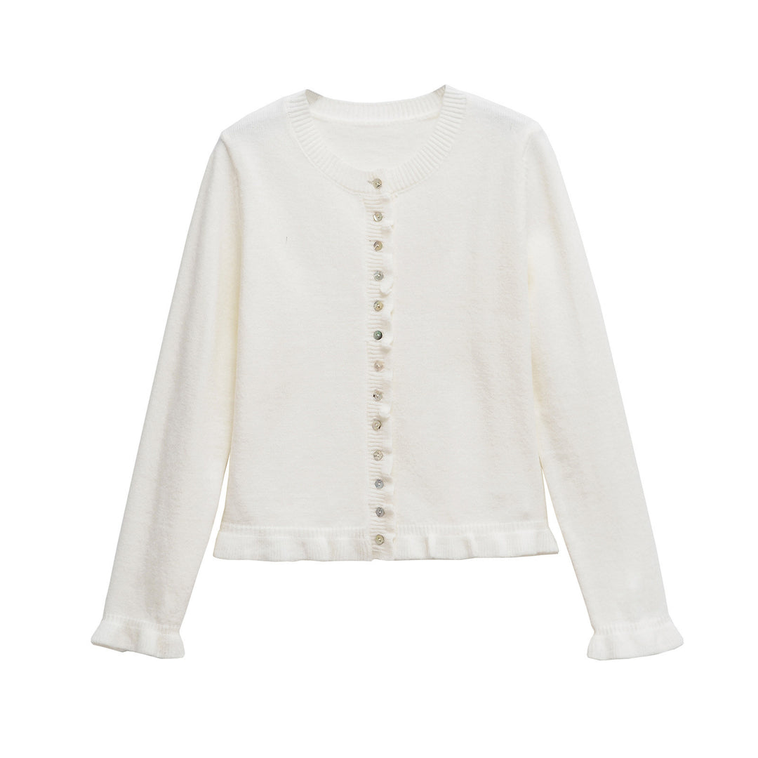 Knit jacket for women with flared details and decorative buttons Lune London
