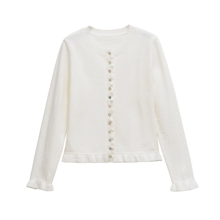 Knit jacket for women with flared details and decorative buttons Lune London