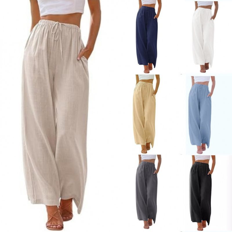 Wide palazzo pants for women with elastic waistband and side pockets Lune London