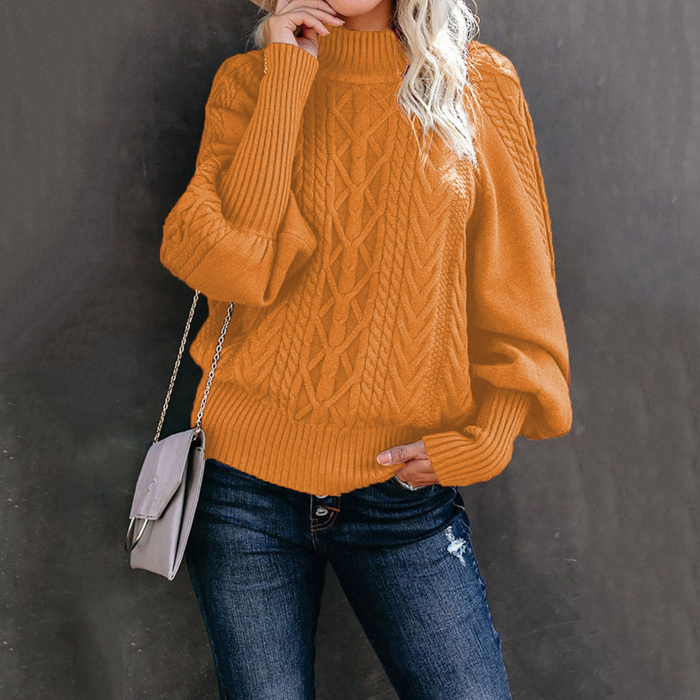 Thick knit sweater for women with high collar and voluminous sleeves Lune London