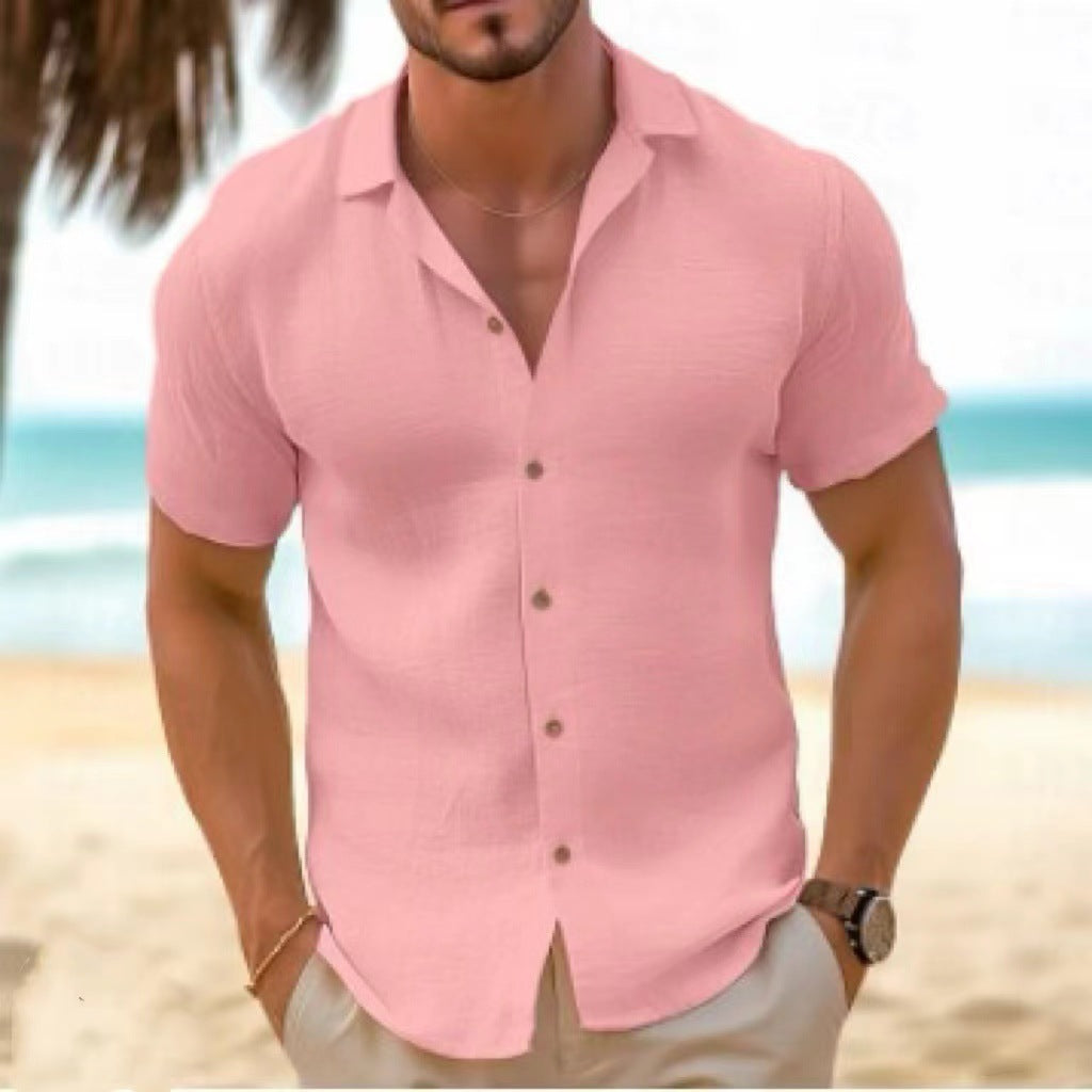 Short sleeve linen shirt for men with modern collar and button placket Lune London