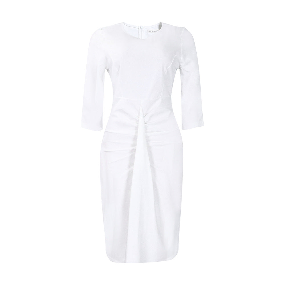 Fitted dress for women with pleats and 3/4 sleeves Lune London