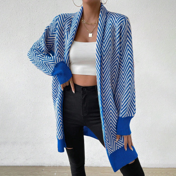 Women Long-Sleeve Cardigan In Modern Chevron Design Lune London