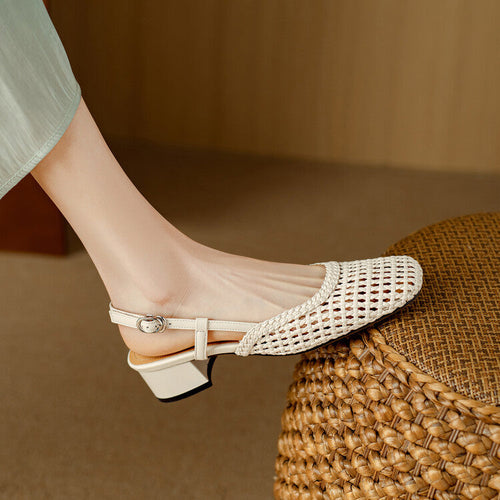 Women's Slingback Sandals with Braided Design and Elegant Block Heel Lune London