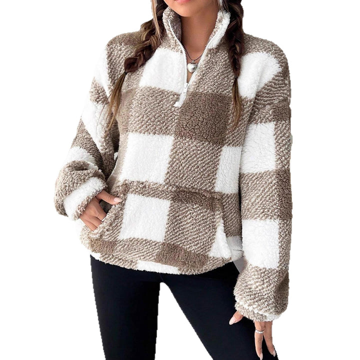 Ladies Plush Tartan Sweater with Half Zip Lune London