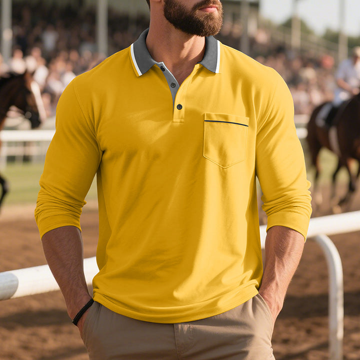 Men Elegant Long Sleeve Polo Shirt with Fashionable Collar and Practical Chest Pocket Lune London
