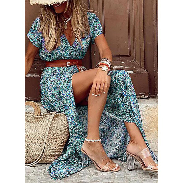Maxi floral dress for women with high side slit Lune London