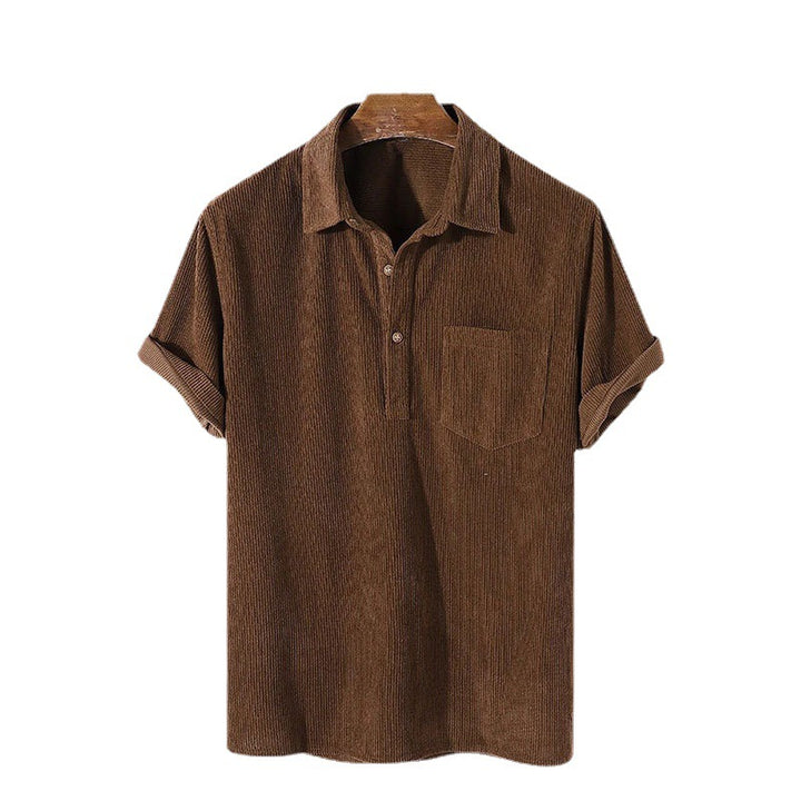 Men's short-sleeve striped fabric polo with button placket and chest pocket Chic und Stil