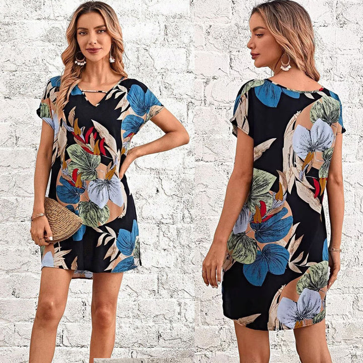 Ladies Tropical Print Dress Mini Relaxed Lune London