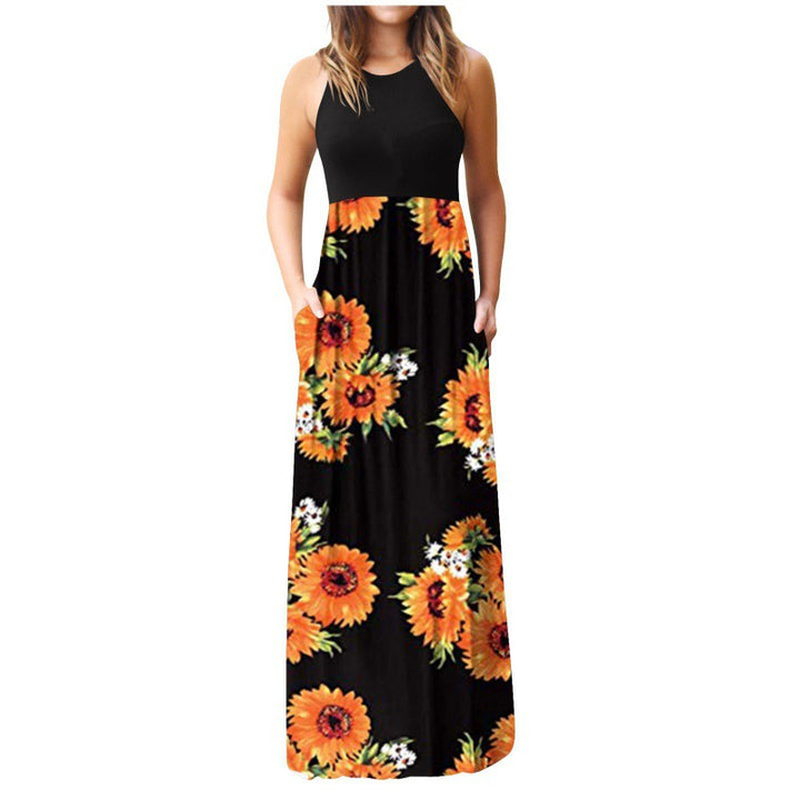 Robe maxi pour femmes avec motif floral et poches latérales pratiques Chic & Stil