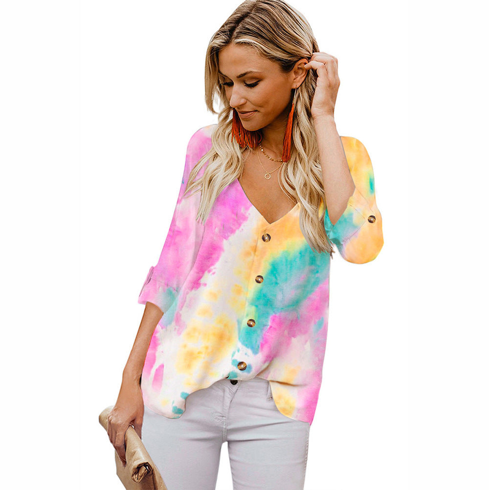 Women leisure blouse with gradient color and roll-up sleeves Lune London
