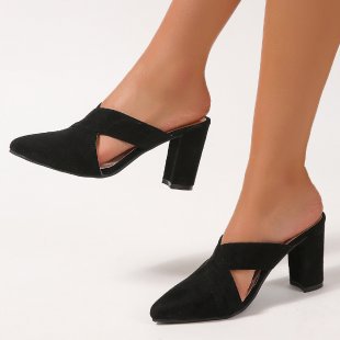 Women’s mules with elegant crossover strap and comfortable block heel Lune London