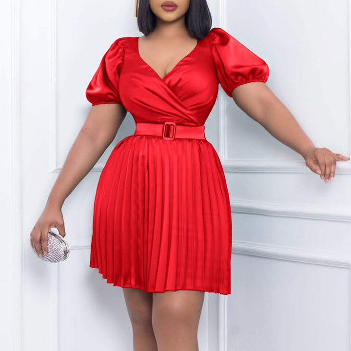 Pleated dress for women with an elegant draped look and a fitted belt Lune London