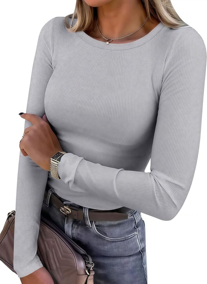 Long sleeve women's T-shirt with textured ribbed design and discreet round neck Lune London