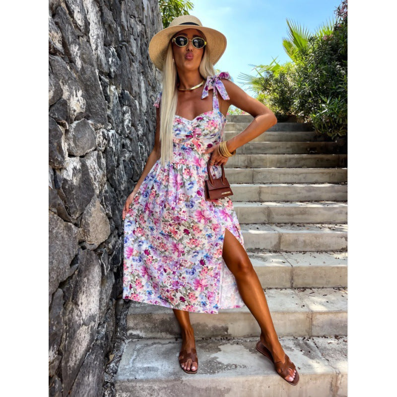 A-line midi dress for women with bow straps Lune London