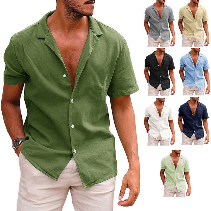 Casual linen shirt for men with stand collar and button placket Lune London