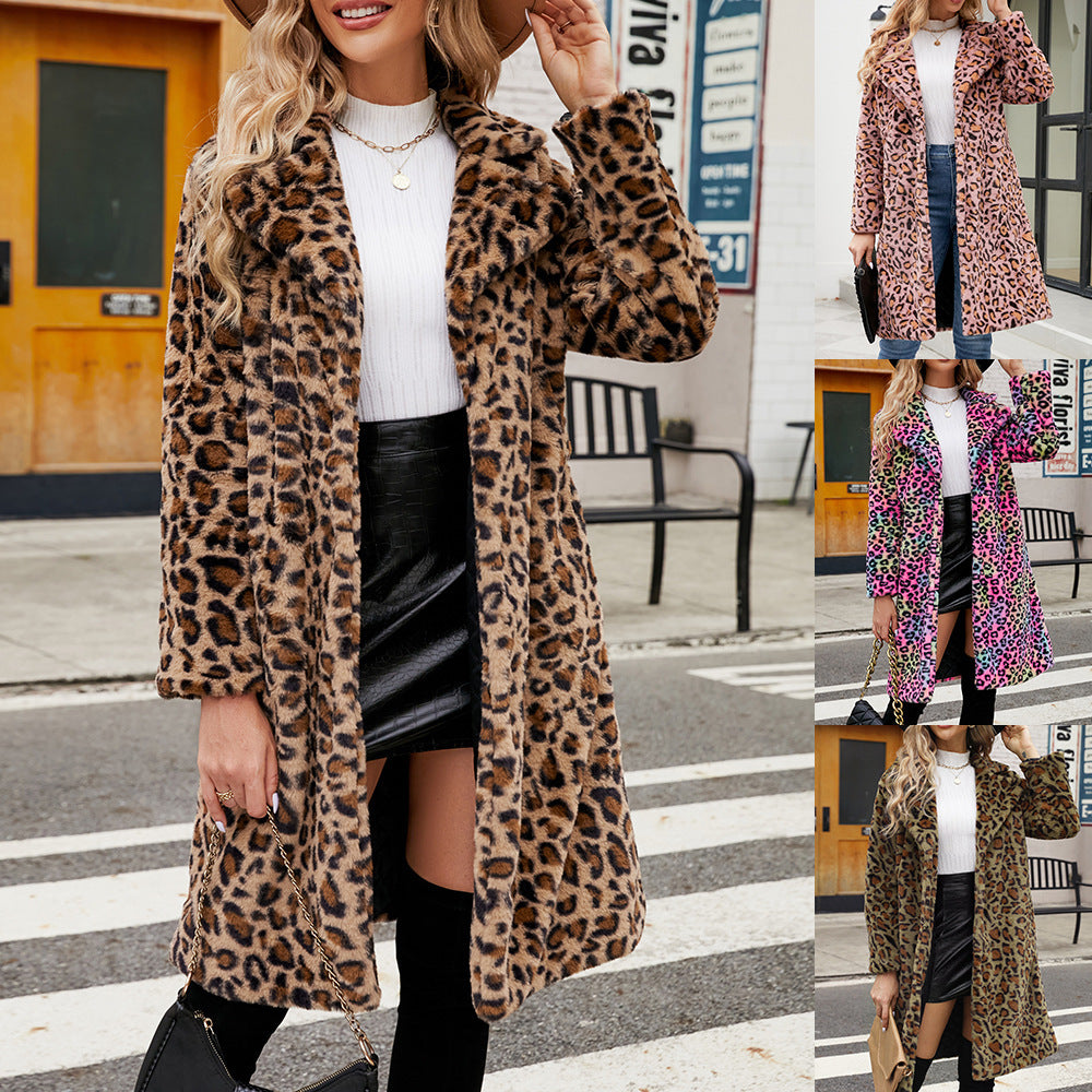 Ladies Plush Leopard Coat with Elegant Lapel Lune London