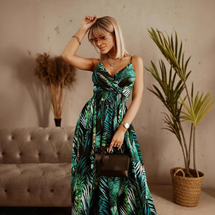 Chic and Stylish Tropical Leaf Print Maxi Dress for Women