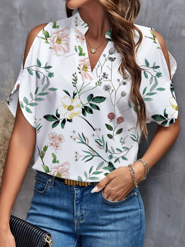 Women's blouse with cold shoulder and floral print Lune London