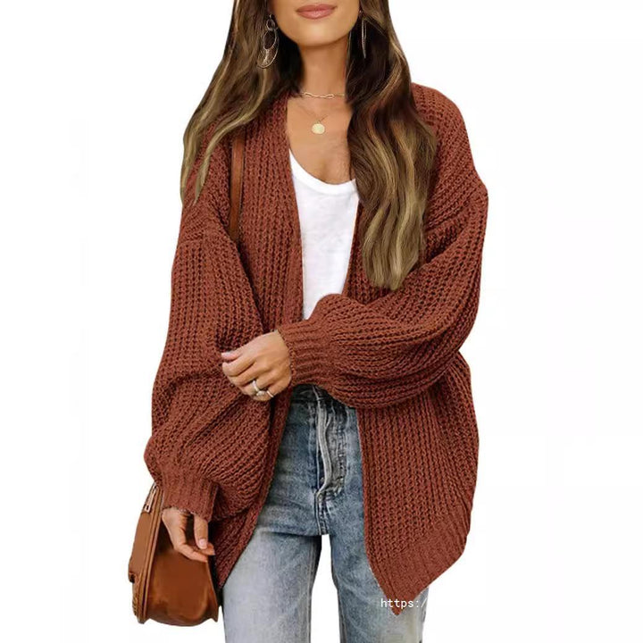 Ladies Delicate Chunky Knit Cardigan with Shimmering Sleeves Lune London