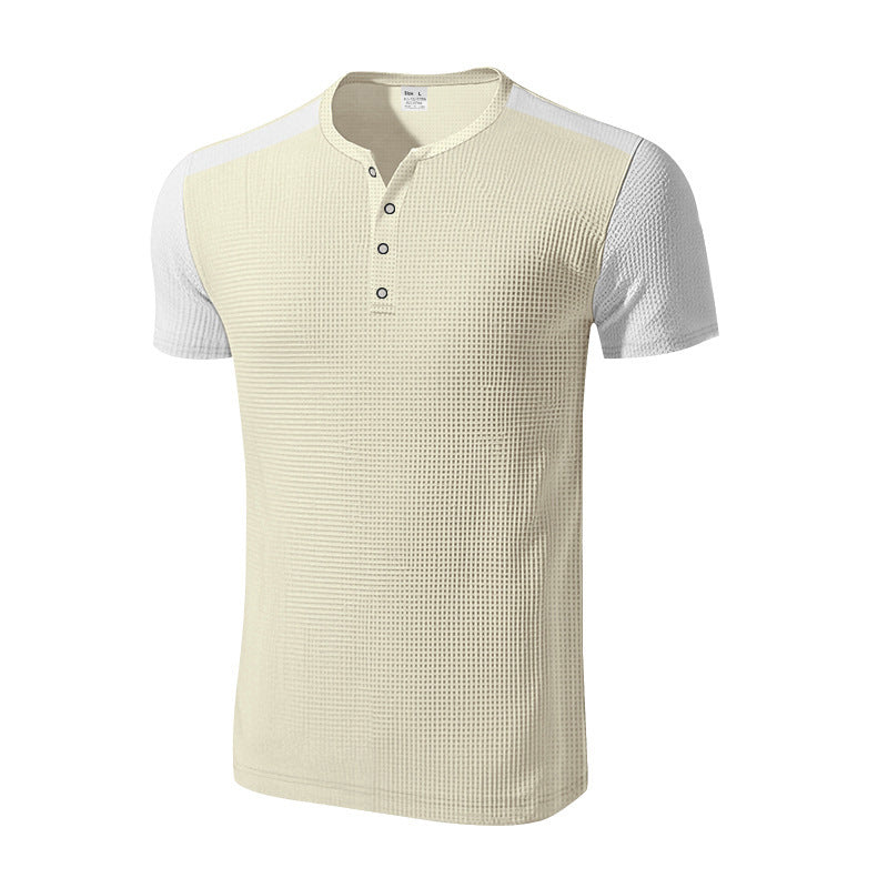 Men's short sleeve sporty henley t-shirt with textured design Lune London