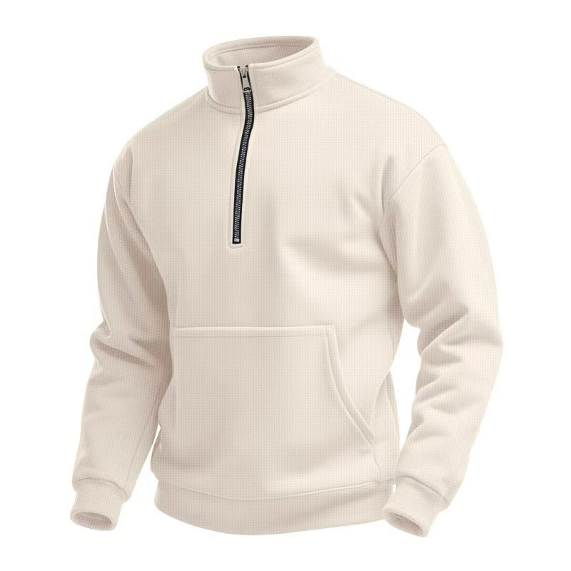 Men's fleece sweater with short zip and front pocket Lune London
