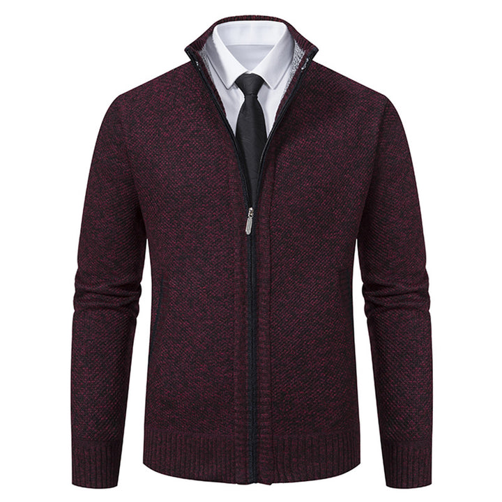 Elegant knitted jacket for men with high collar and practical zipper Lune London