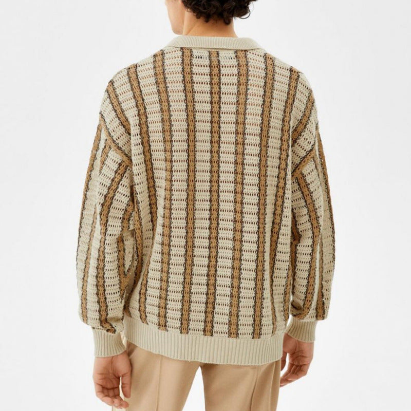 Knitted jacket for men with an elegant openwork pattern and practical buttons Lune London