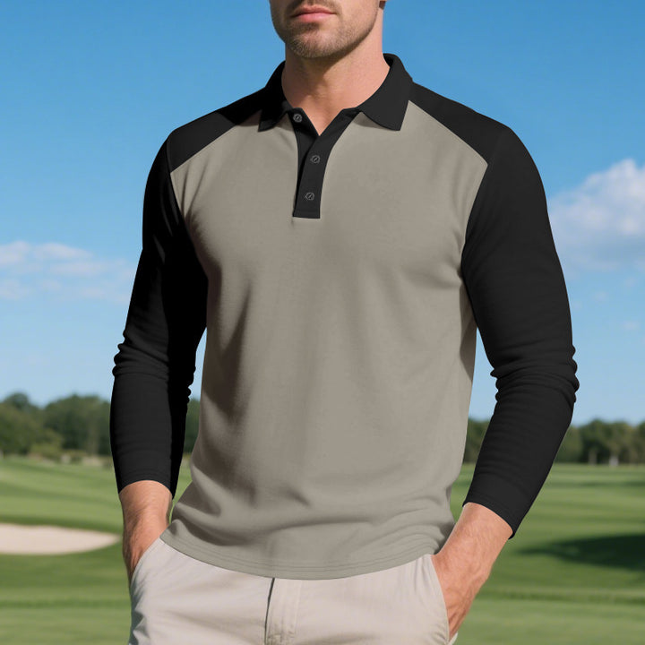 Men's long sleeve polo shirt with modern color contrast and breathable materials Lune London
