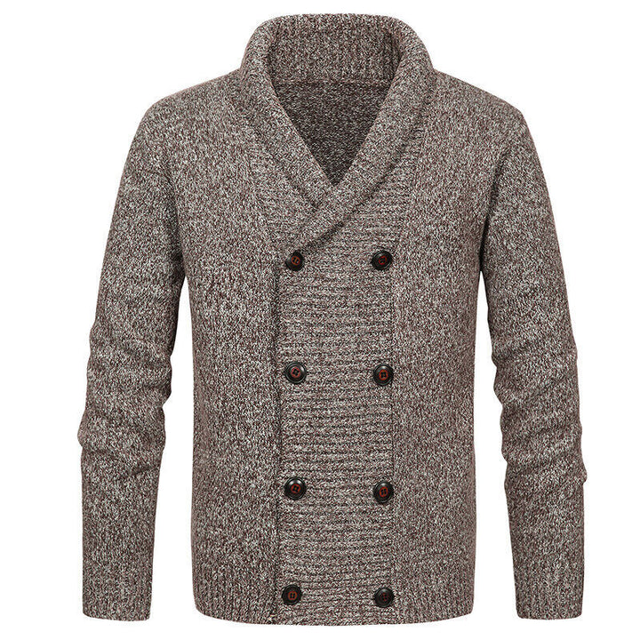 Knitted jacket for men with modern shawl collar and decorative buttons Lune London