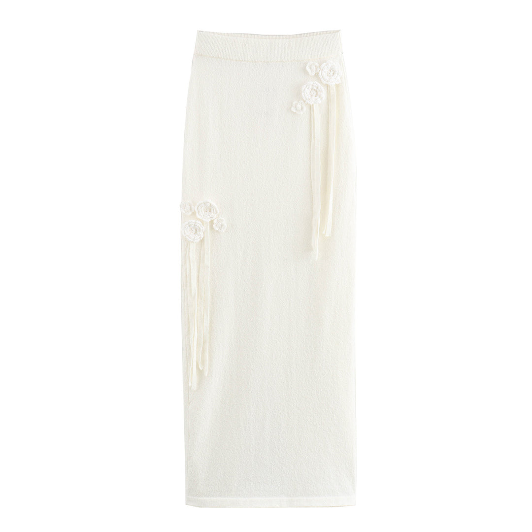 Midi skirt for women with floral ruffle design and elastic waist Lune London