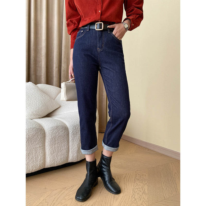 Women's High-Cut Jeans with Cuff Hem Chic & Stil