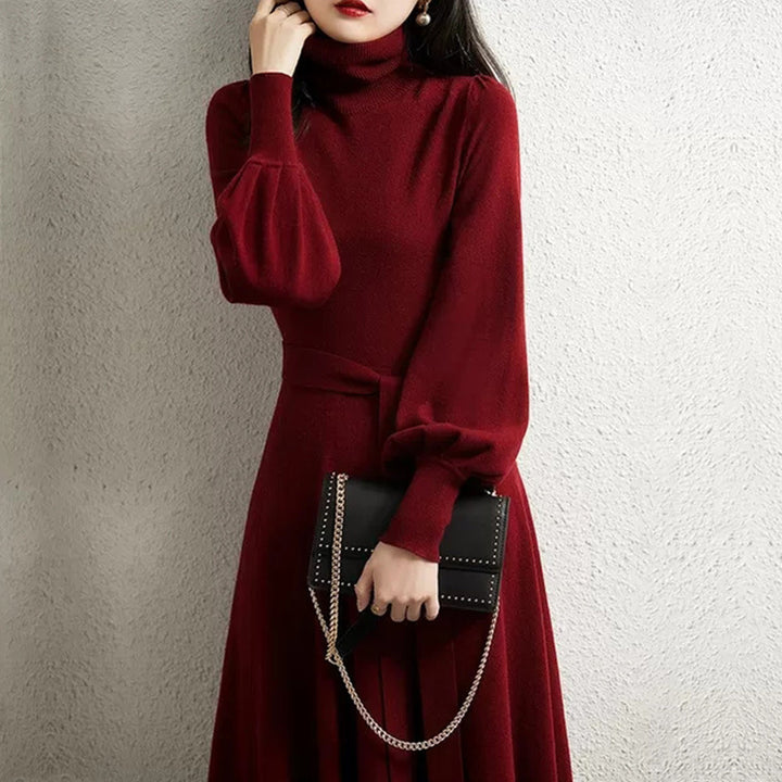 Robe tricotée pour femmes avec col montant et ceinture ajustée Chic & Stil