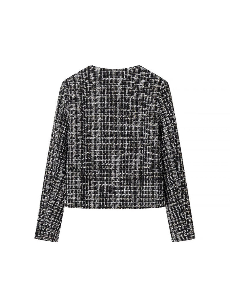 Elegant ladies tweed jacket with gold buttons Lune London
