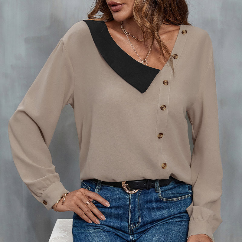 Elegant blouse for women with asymmetrical collar and button placket Lune London