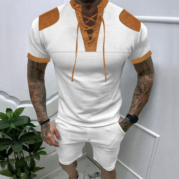 Short set with short sleeves for men with an innovative lace design and an elastic waist Lune London