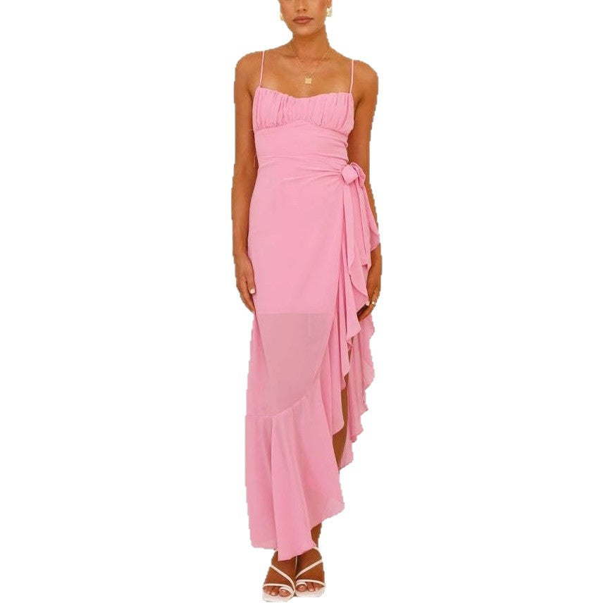 Elegant Maxi Dress for Women with Asymmetric Cut and Chic Ruffles & Style