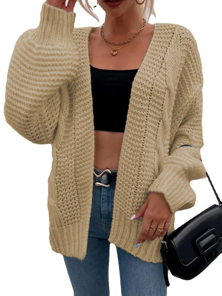 Women Chunky Knit Cardigan with Relaxed Silhouette and Large Pockets Lune London