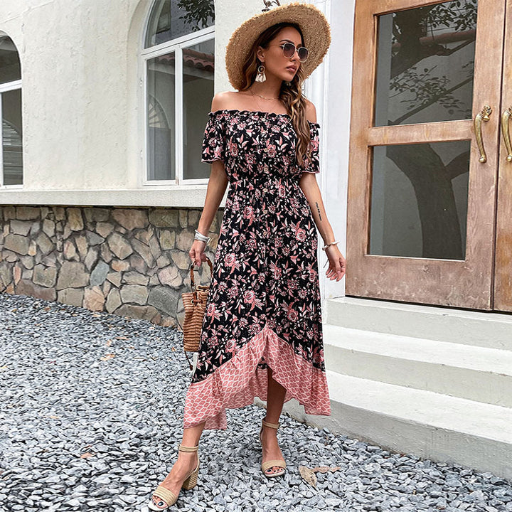 Robe maxi femme à épaules dénudées avec motif floral et fente haute Chic & Stil
