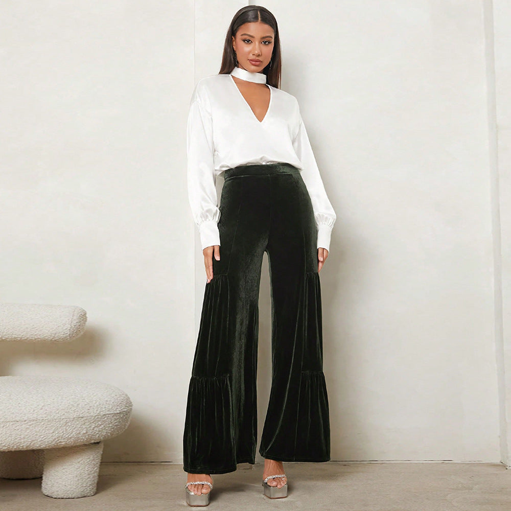Women Loose Plush Pants with Pleats and High Waist Lune London