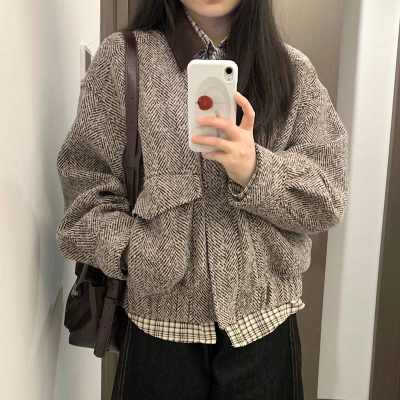 Veste en laine décontractée pour femmes avec motif à carreaux Chic & Stil