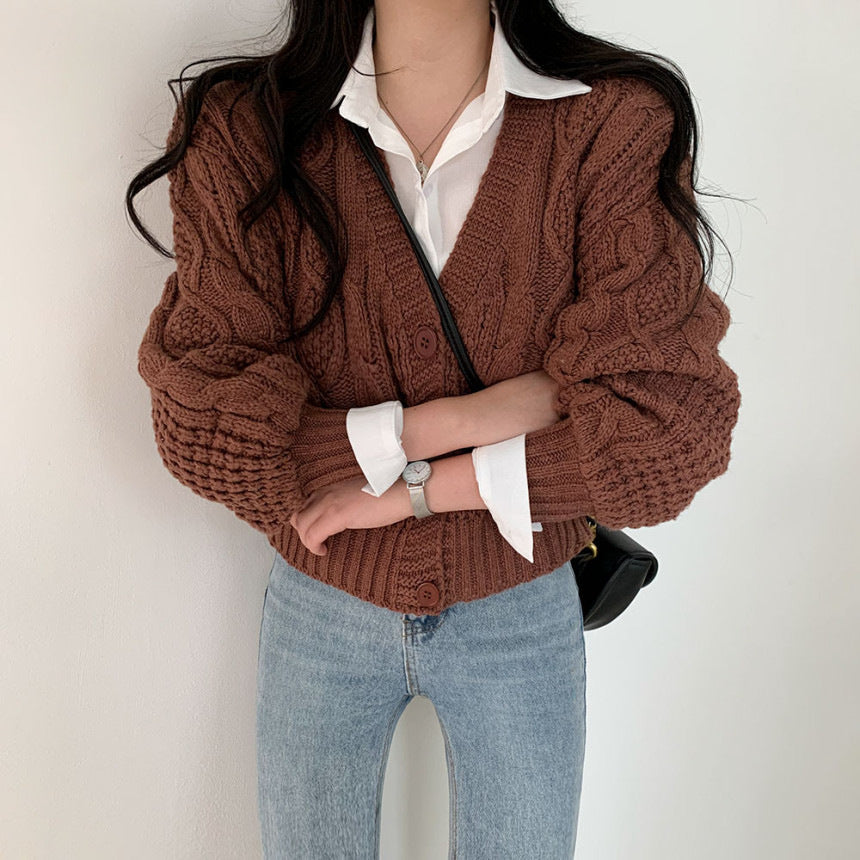 Women's chunky knit cardigan with raised pattern and button details Lune London