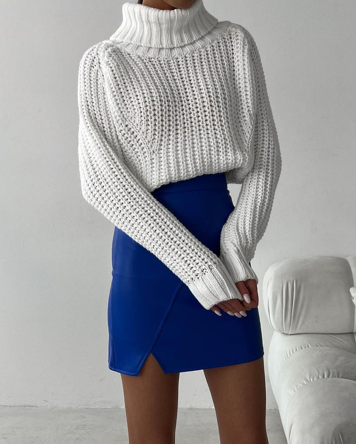 Knitted sweater for women with turtleneck and wide sleeve finishes Lune London