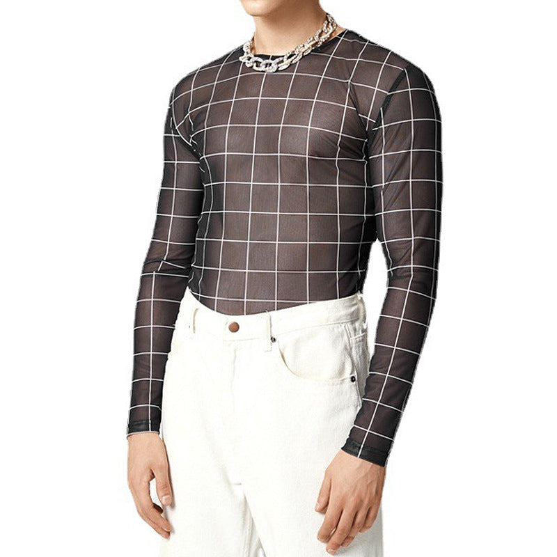 Men's mesh top with a modern checkered pattern and breathable fabric Lune London