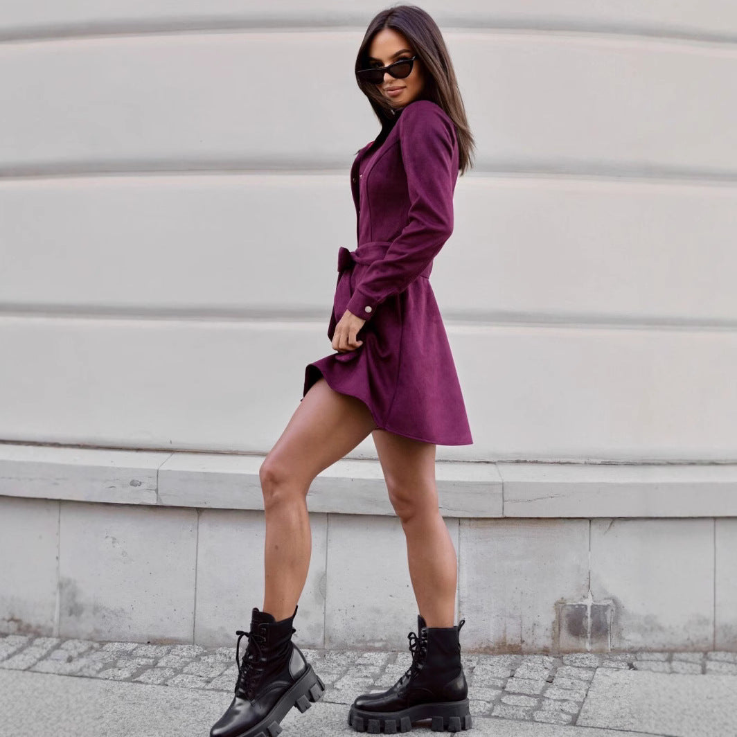 Shirt dress for ladies in soft faux leather with an elegant waist Lune London